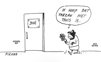 Een neger staat met bloemen voor de deur van jane Ik hoop dat Tarzan niet thuis is zegt de neger